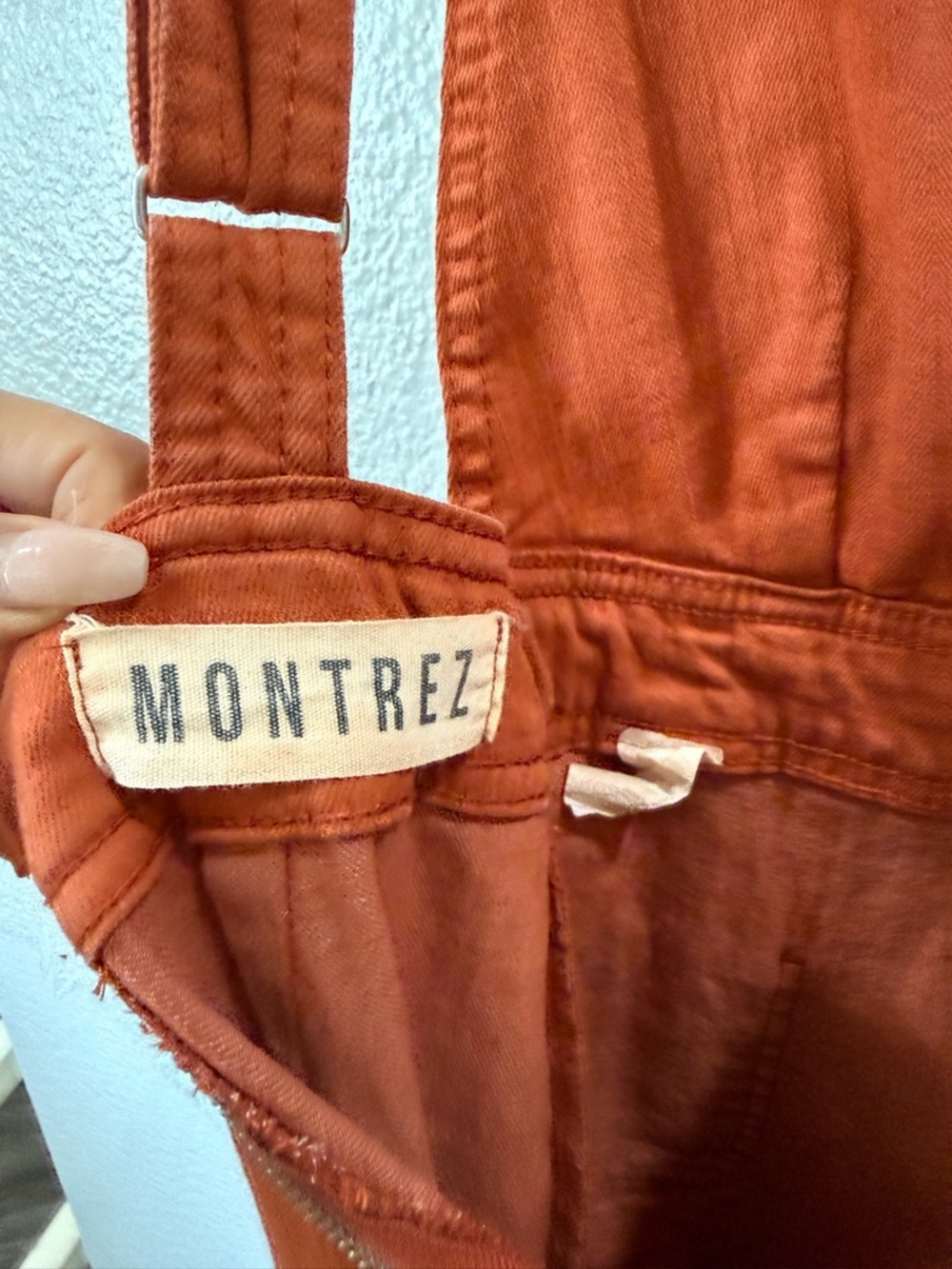 Montrez Wide Leg Jumpsuit Rust Orange Overalls Adjustable Top Boho Flare Pants - Picture 5 of 13